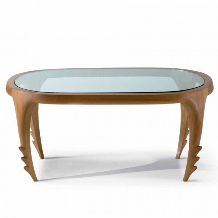 Tavolino cocktail di design in legno e pelle, l.97xp.68 cm, Cecilia Viadurini