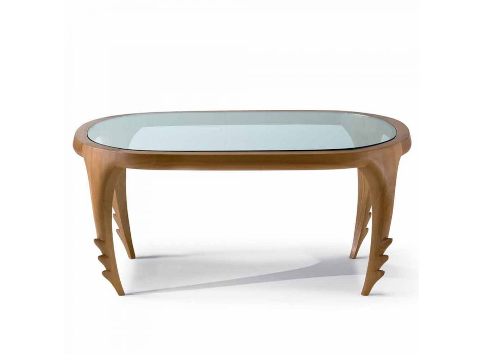 Tavolino cocktail di design in legno e pelle, l.97xp.68 cm, Cecilia Viadurini