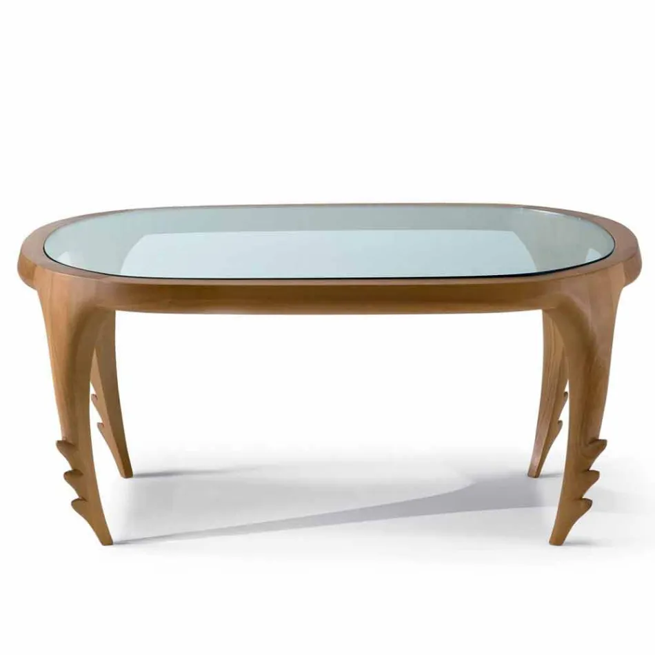Tavolino cocktail di design in legno e pelle, l.97xp.68 cm, Cecilia Viadurini