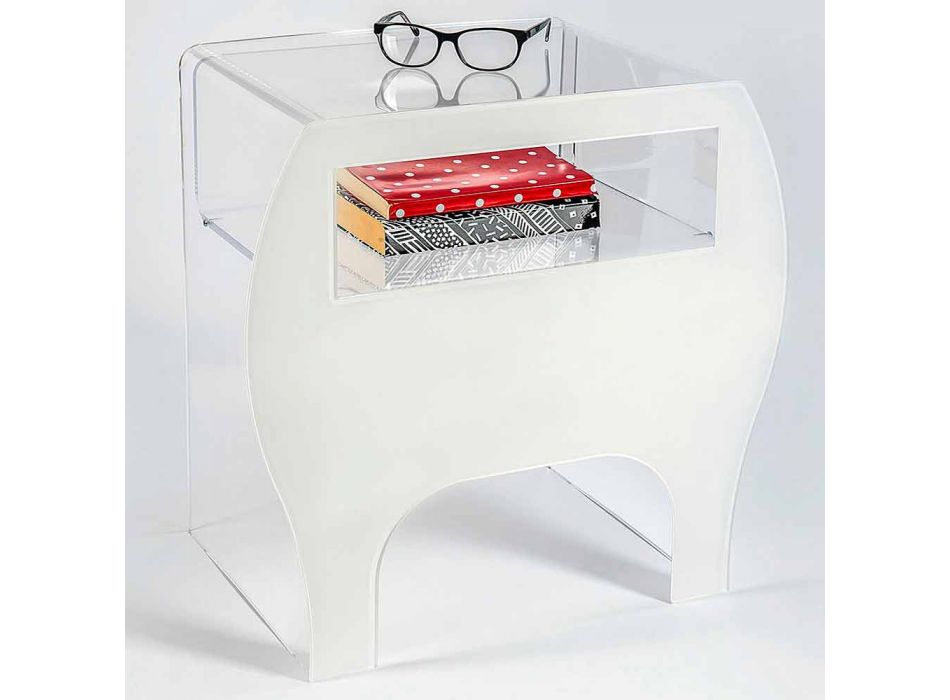 Tavolino / comodino da salotto, in cristallo acrilico di design Mineo Viadurini