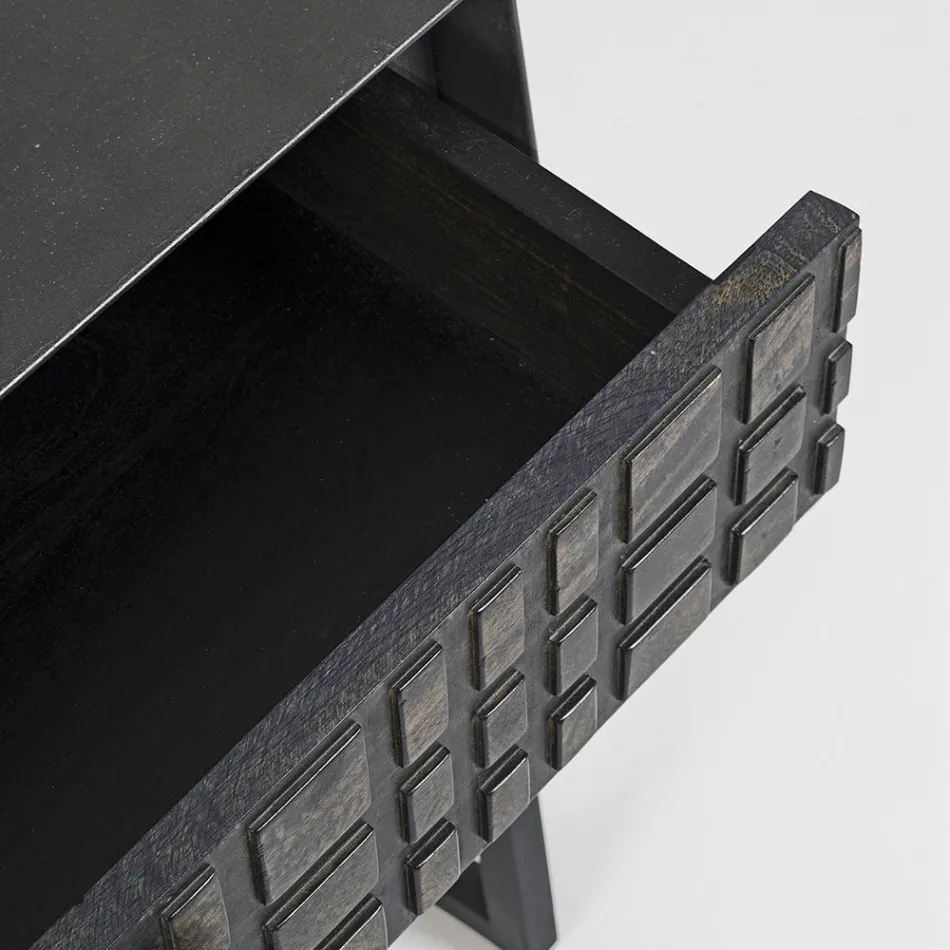 Tavolino Comodino in Acciaio e Legno di Mango di Design Etnico - Mireo Viadurini