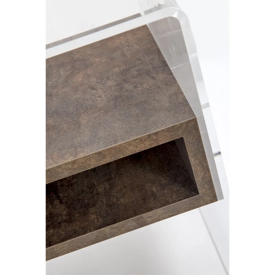 Tavolino Comodino Riciclabile in Plexiglass Trasparente e Legno - Pascoli Viadurini