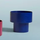 Tavolino Comodino Rotondo di Design Moderno in Legno Bordeaux o Blu - Vinnie Viadurini