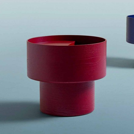Tavolino Comodino Rotondo di Design Moderno in Legno Bordeaux o Blu - Vinnie Viadurini