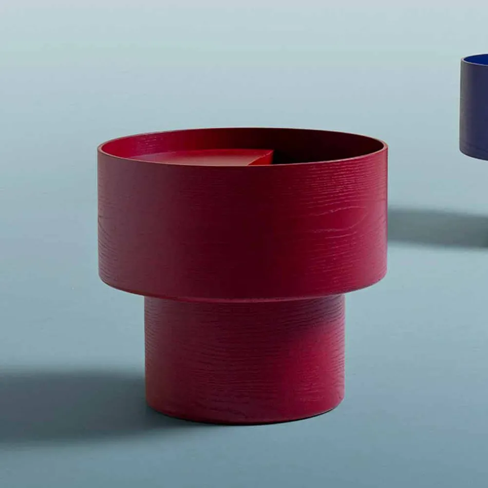 Tavolino Comodino Rotondo di Design Moderno in Legno Bordeaux o Blu - Vinnie Viadurini
