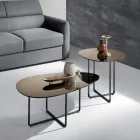 Tavolino con Base in Metallo e Piano in Specchio e Ceramica Effetto Marmo - Gisella Viadurini