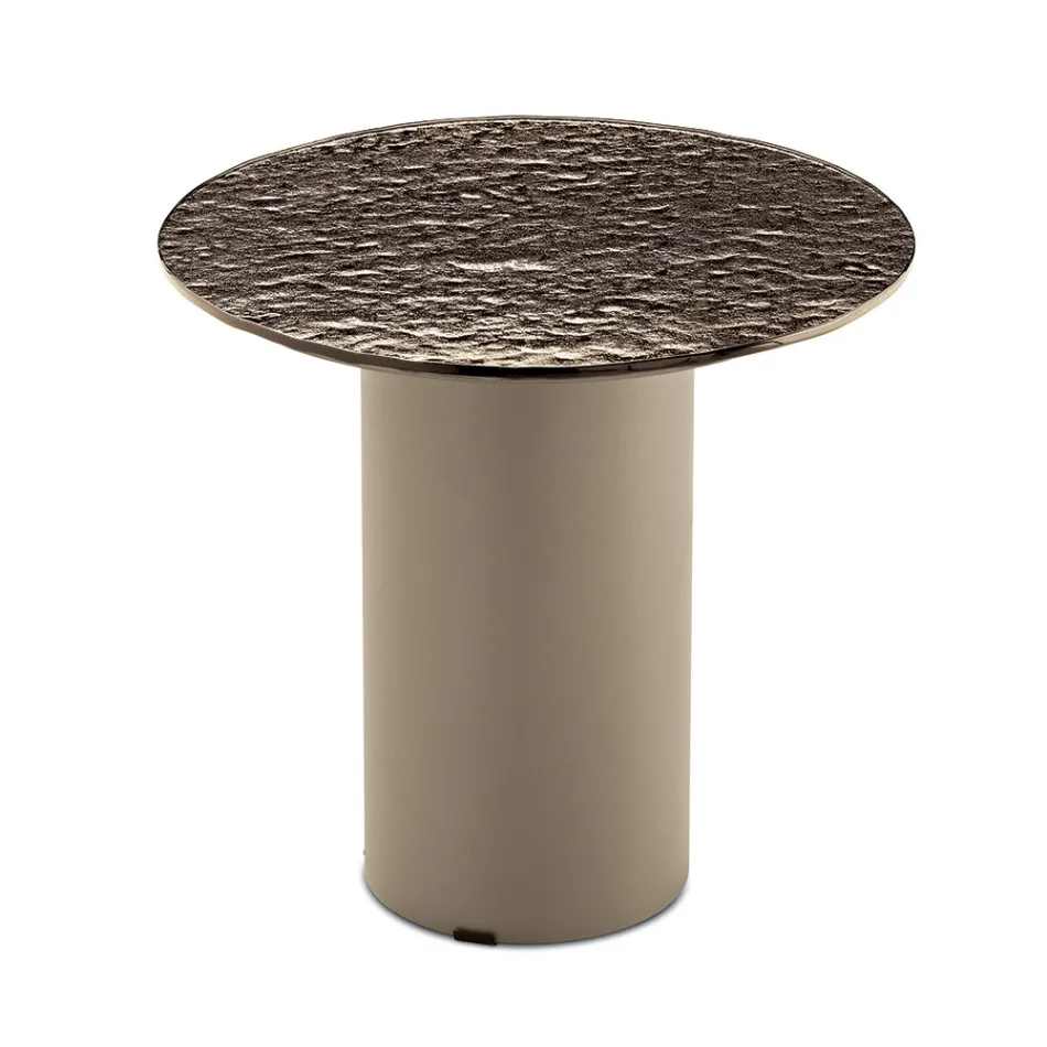 Tavolino con Base in Metallo e Piano Ø45 cm in Specchio o Vetro - Flaminia Viadurini