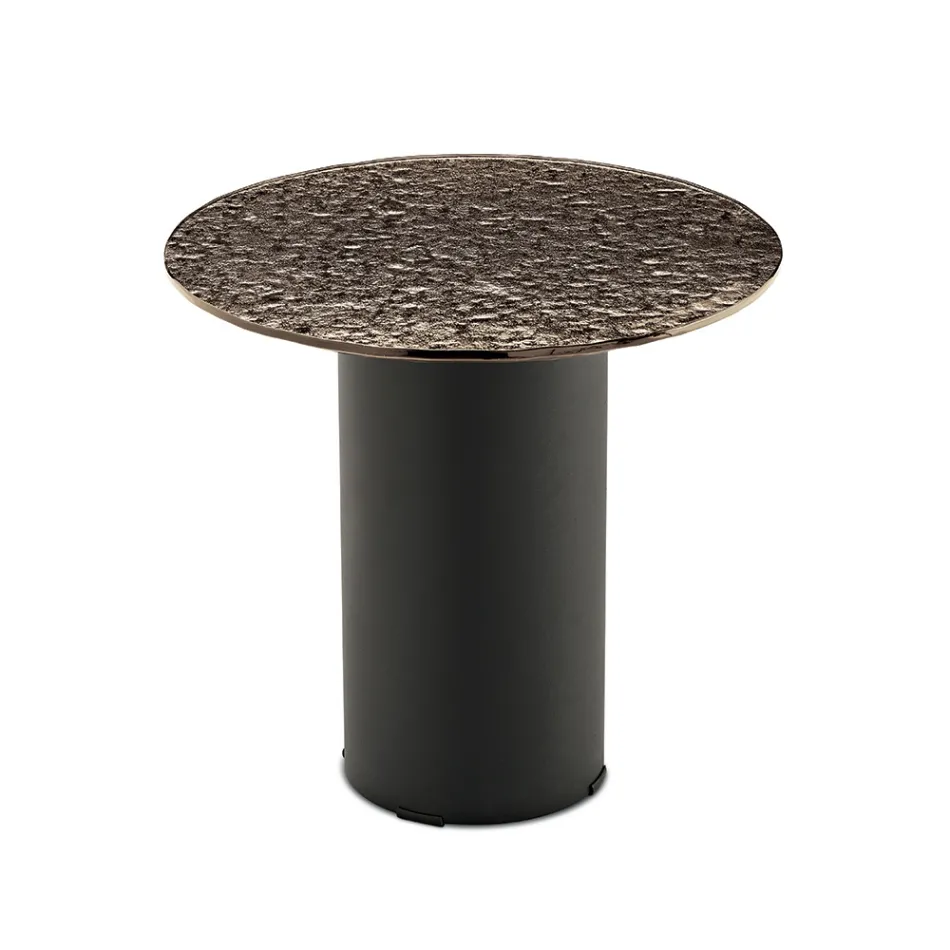 Tavolino con Base in Metallo e Piano Ø45 cm in Specchio o Vetro - Flaminia Viadurini