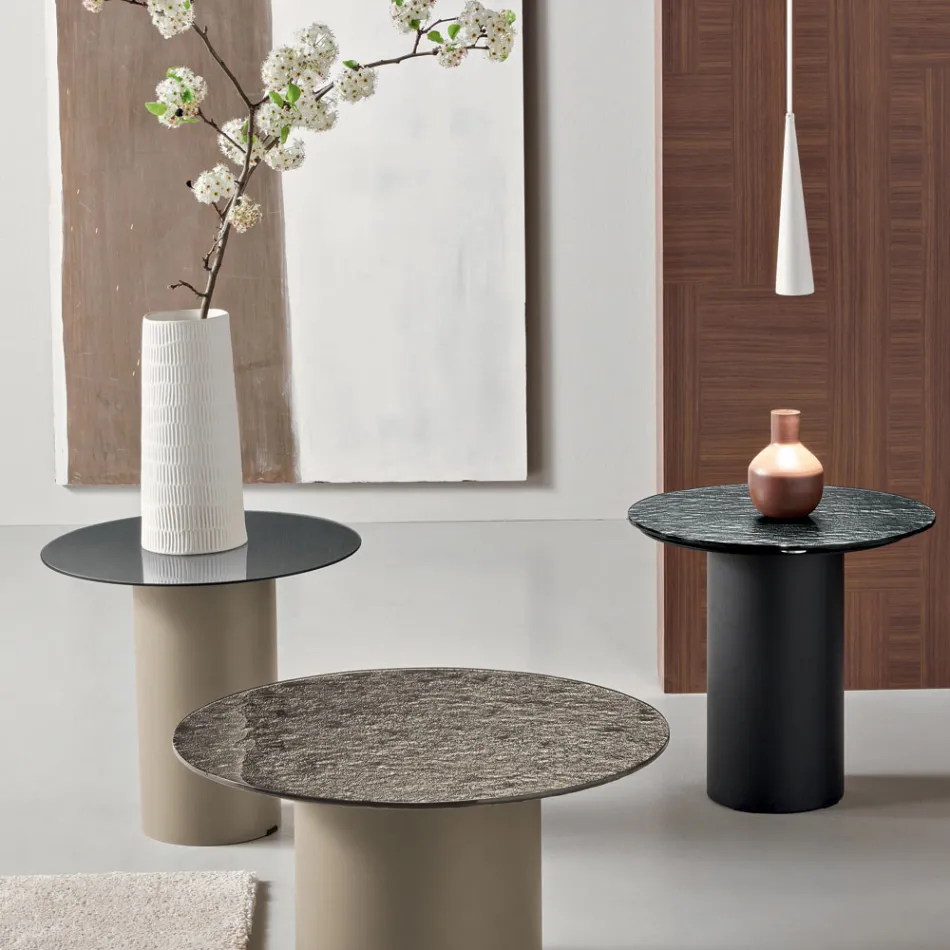 Tavolino con Base in Metallo e Piano Ø45 cm in Specchio o Vetro - Flaminia Viadurini