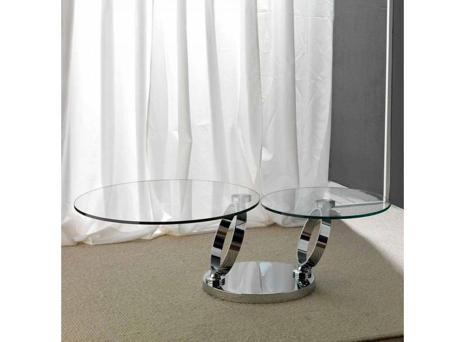 Tavolino con due piani tondi movibili sincronizzati in vetro Chieti Viadurini