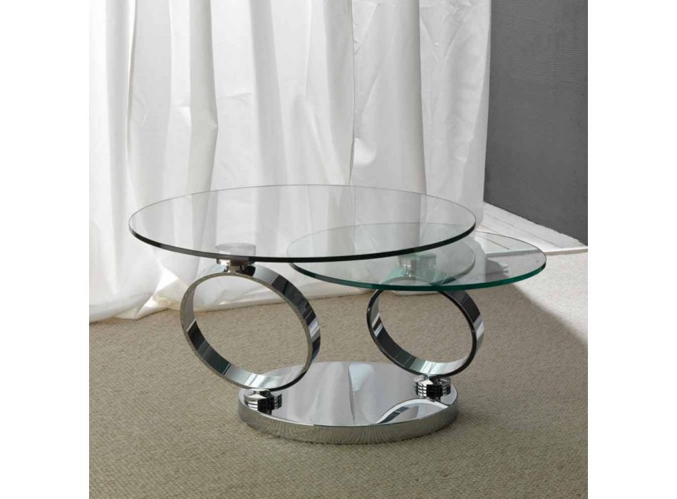 Tavolino con due piani tondi movibili sincronizzati in vetro Chieti Viadurini