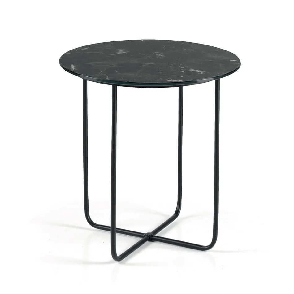 Tavolino con Piano in Specchio e Ceramica Effetto Marmo Made in Italy - Giusta Viadurini