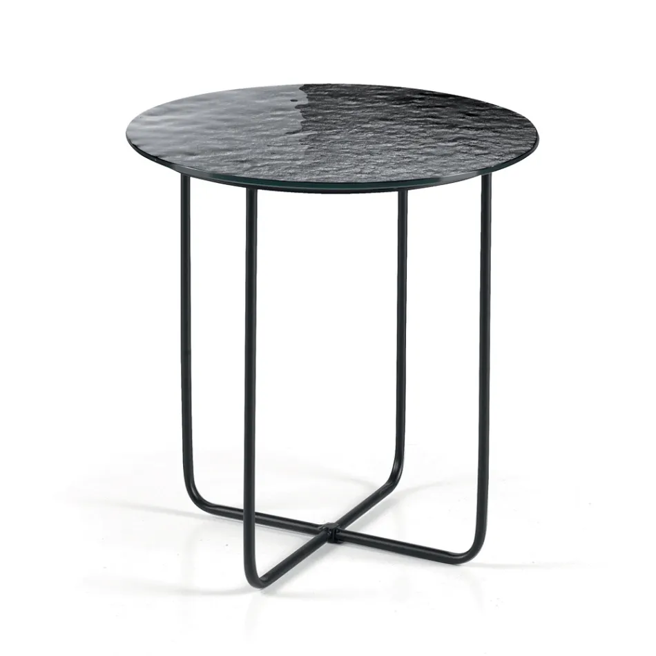 Tavolino con Piano in Specchio e Ceramica Effetto Marmo Made in Italy - Giusta Viadurini