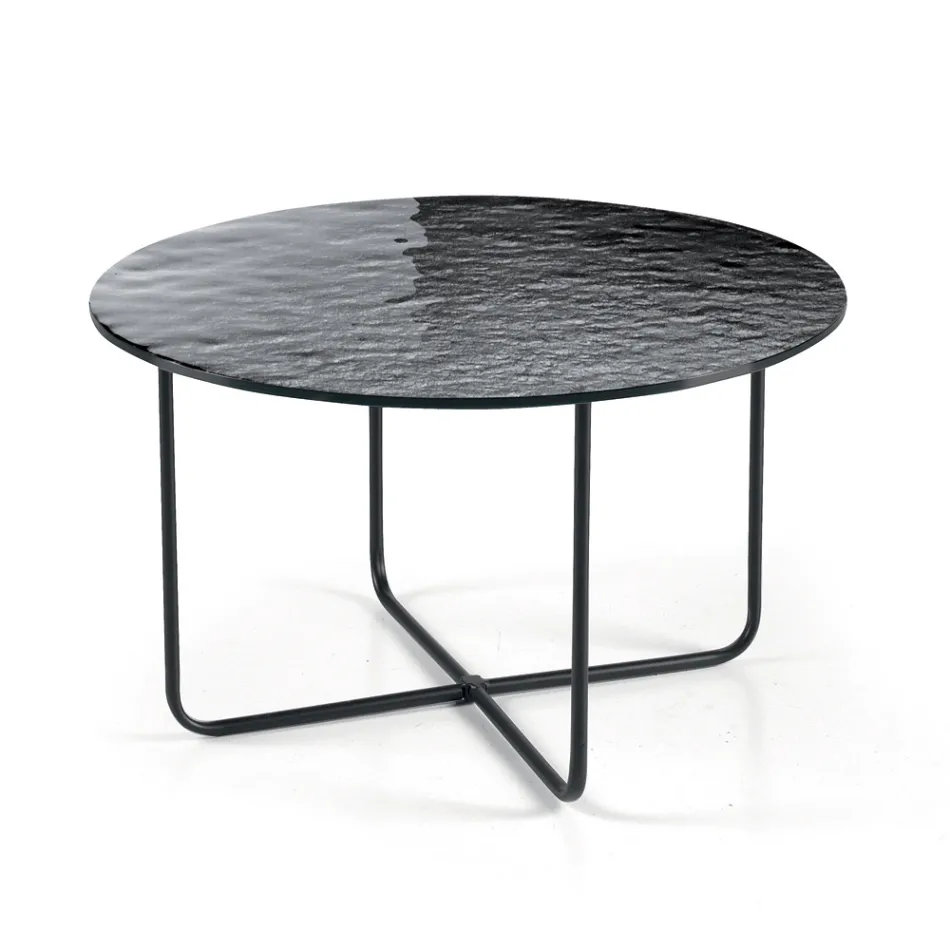 Tavolino con Piano in Specchio e Ceramica Effetto Marmo Made in Italy - Giusta Viadurini