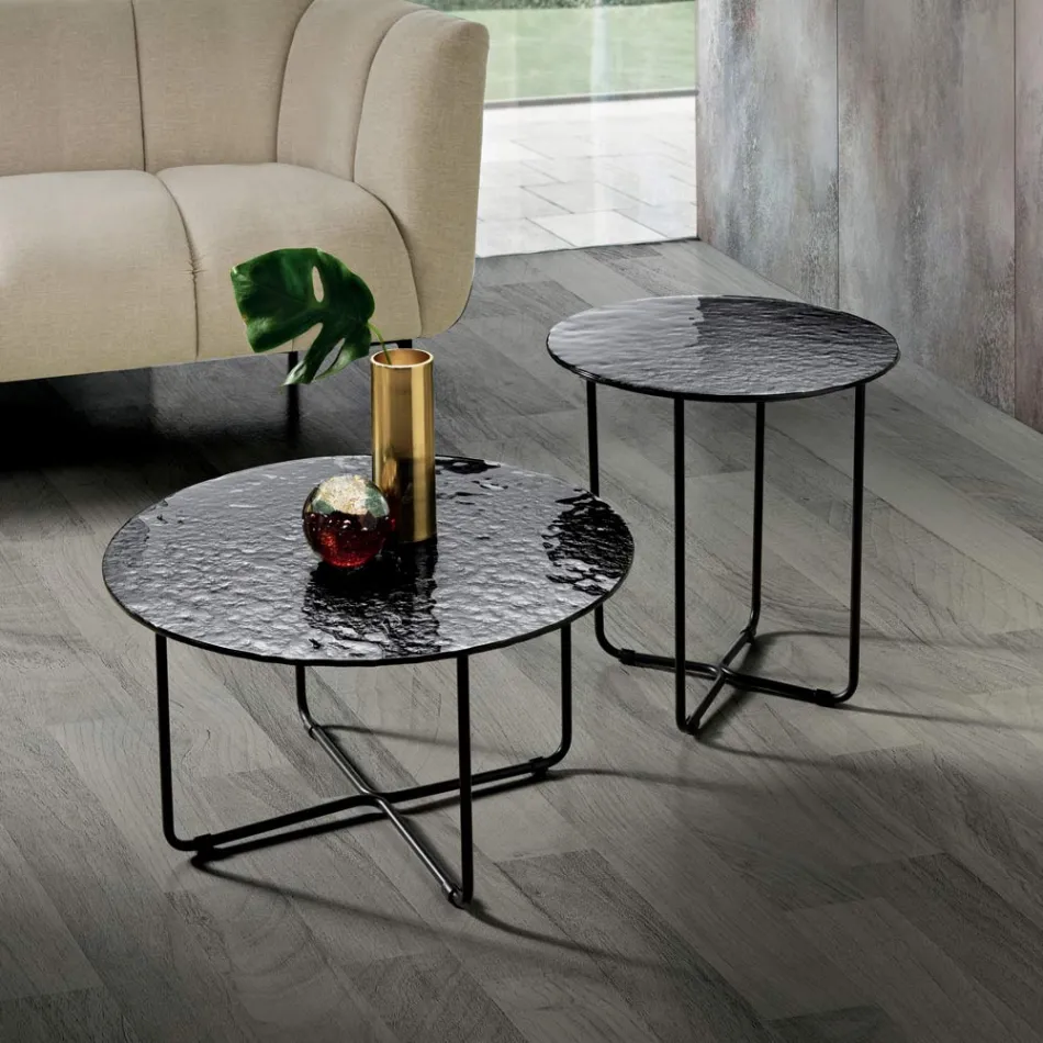 Tavolino con Piano in Specchio e Ceramica Effetto Marmo Made in Italy - Giusta Viadurini
