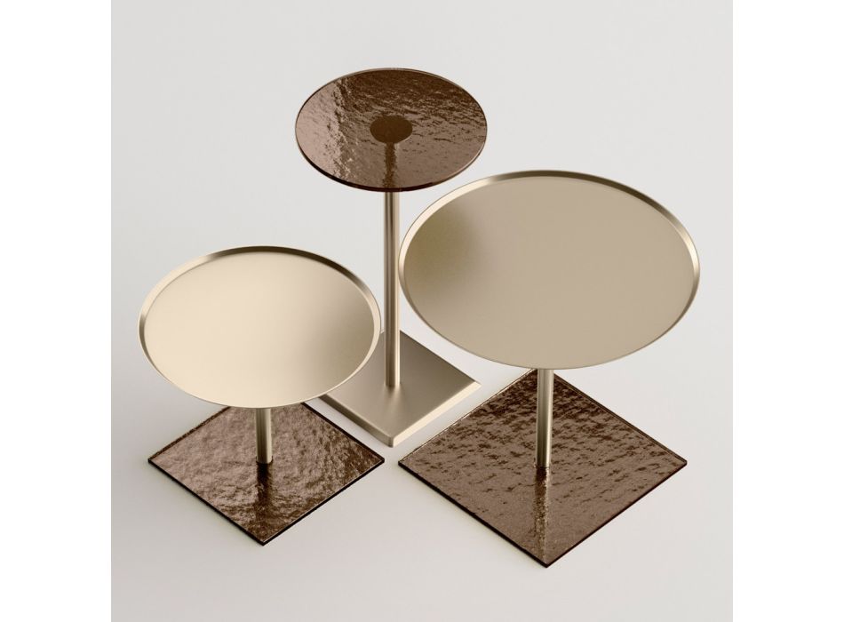 Tavolino con Piano Rotondo in Vetro o Metallo Realizzato in Italia - Anakin Viadurini