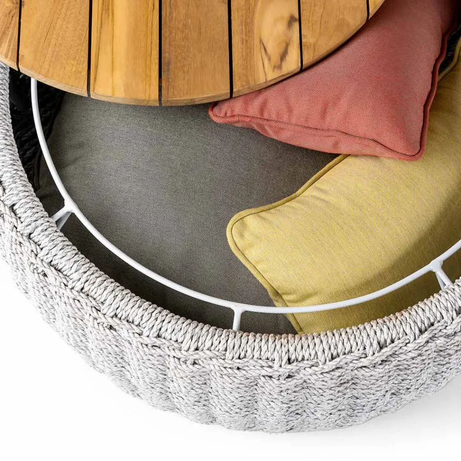 Tavolino Contenitore da Giardino in Teak ed Intreccio in Corda - Arjuna Viadurini