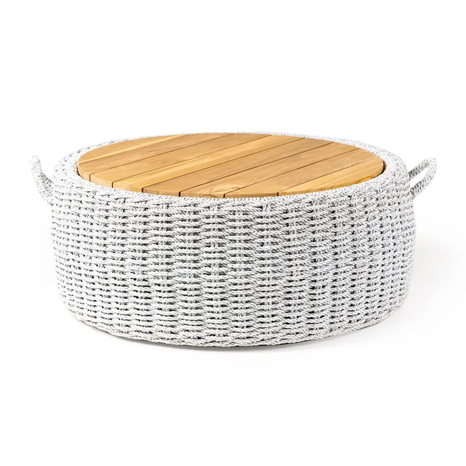 Tavolino Contenitore da Giardino in Teak ed Intreccio in Corda - Arjuna Viadurini