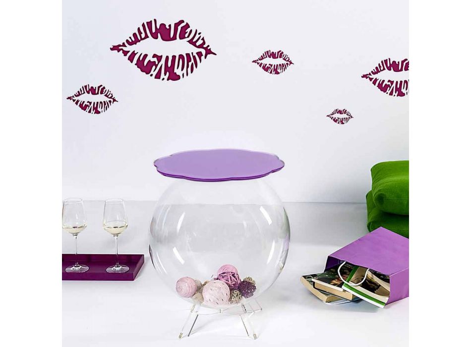 Tavolino / contenitore tondo Biffy colore lavanda, design moderno Viadurini