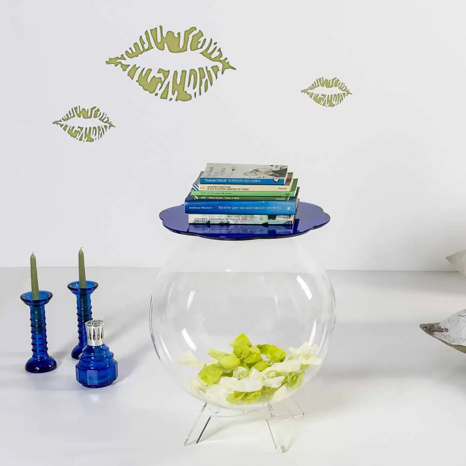 Tavolino / contenitore tondo blu Biffy,design moderno made in Italy Viadurini