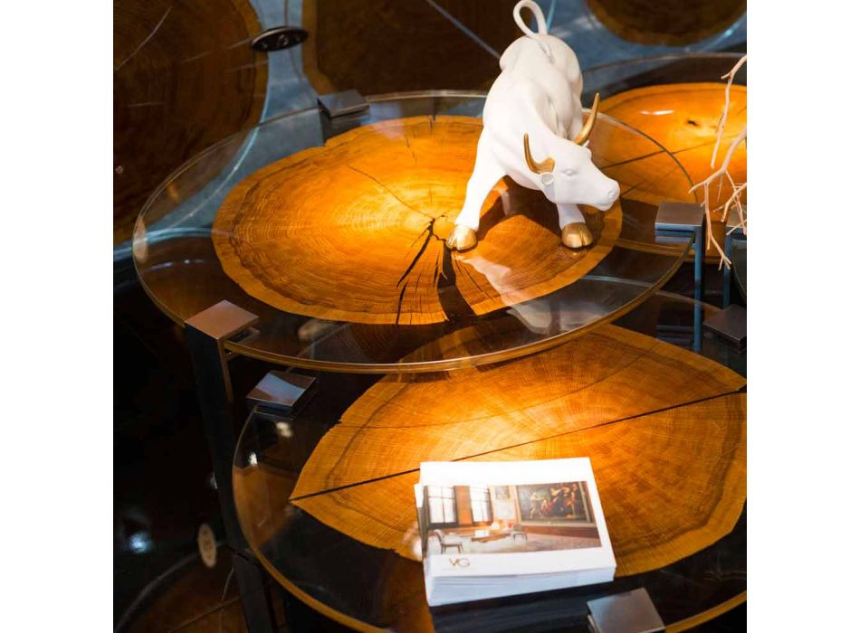 Tavolino da caffè alto moderno con piano in vetro e legno Bigo 1 Viadurini