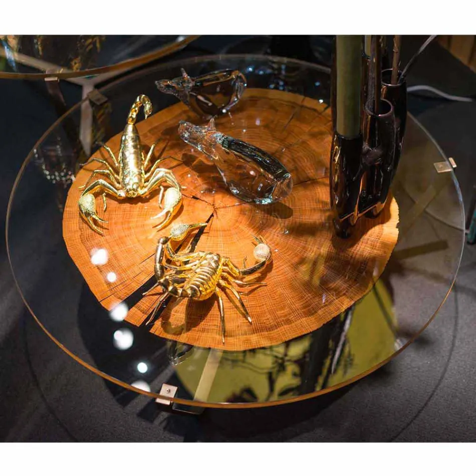 Tavolino da caffè basso di design con piano in vetro e legno Bigo Viadurini