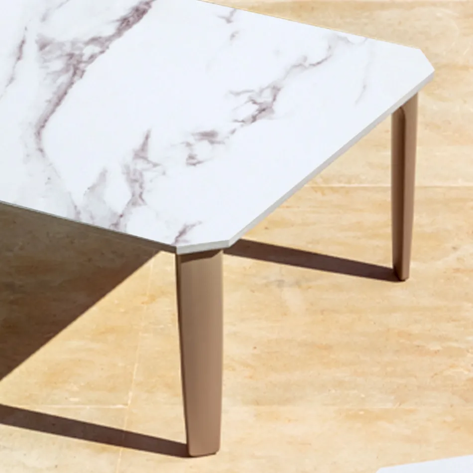 Tavolino da Caffè da Giardino in Alluminio e Piano in Gres 7 Finiture - Filomena Viadurini