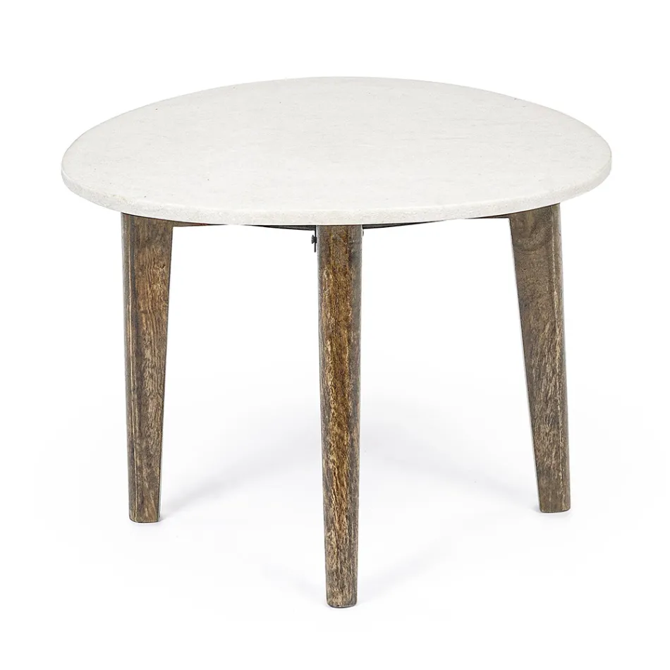 Tavolino da Caffè da Salotto in Marmo e Gambe Legno di Mango - Desiderio Viadurini