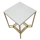 Tavolino da Caffè Dorato Quadrato in Ferro, Resina Bianca e Vetro - Tokyo Viadurini