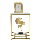 Tavolino da Caffè Dorato Quadrato in Ferro, Resina Bianca e Vetro - Tokyo Viadurini