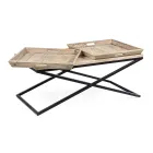 Tavolino da Caffè in Acciaio con Vassoio in Legno di Mango Design - Cesira Viadurini