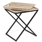 Tavolino da Caffè in Acciaio con Vassoio in Legno di Mango Design - Cesira Viadurini