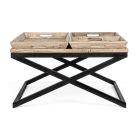 Tavolino da Caffè in Acciaio con Vassoio in Legno di Mango Design - Cesira Viadurini