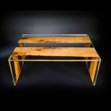 Tavolino da caffè in legno di Briccola veneziana e vetro 120 cm Viadurini