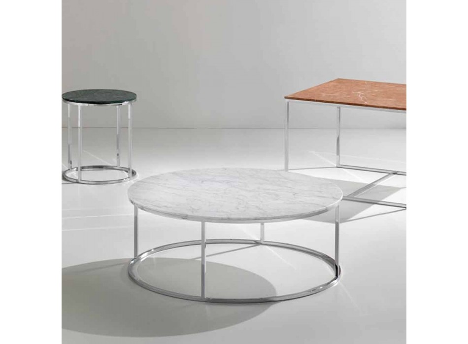Tavolino da caffè in marmo bianco carrara con base cromata Zeus  Viadurini
