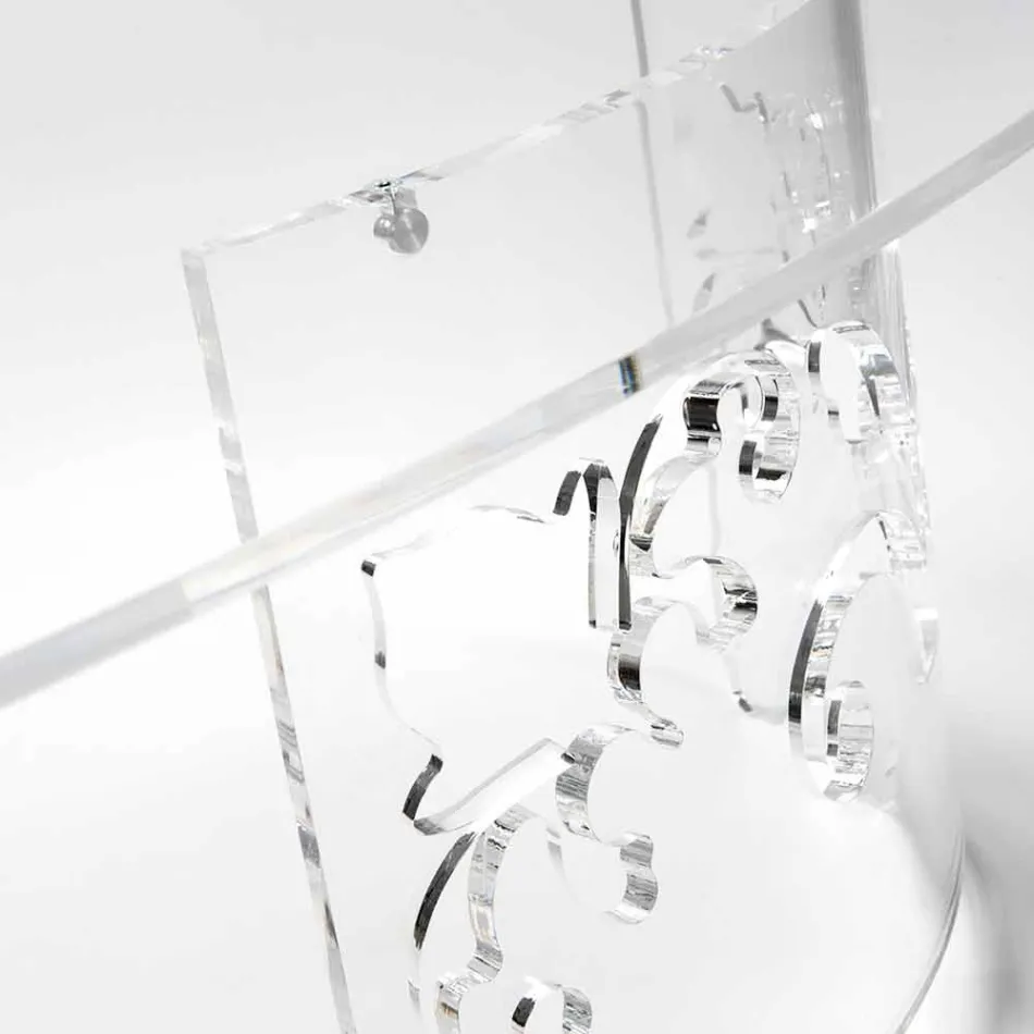 Tavolino da Caffè in Plexiglass Fumè o Trasparente con Base Decorata - Crasso Viadurini