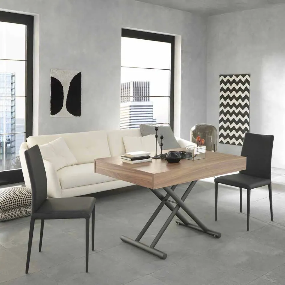 Tavolino da Caffè Moderno Trasformabile in Legno e Metallo Made in Italy - Fabio Viadurini