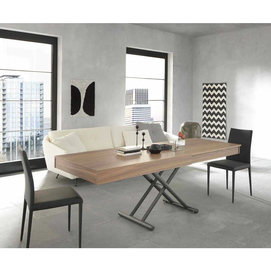 Tavolino da Caffè Moderno Trasformabile in Legno e Metallo Made in Italy - Fabio Viadurini