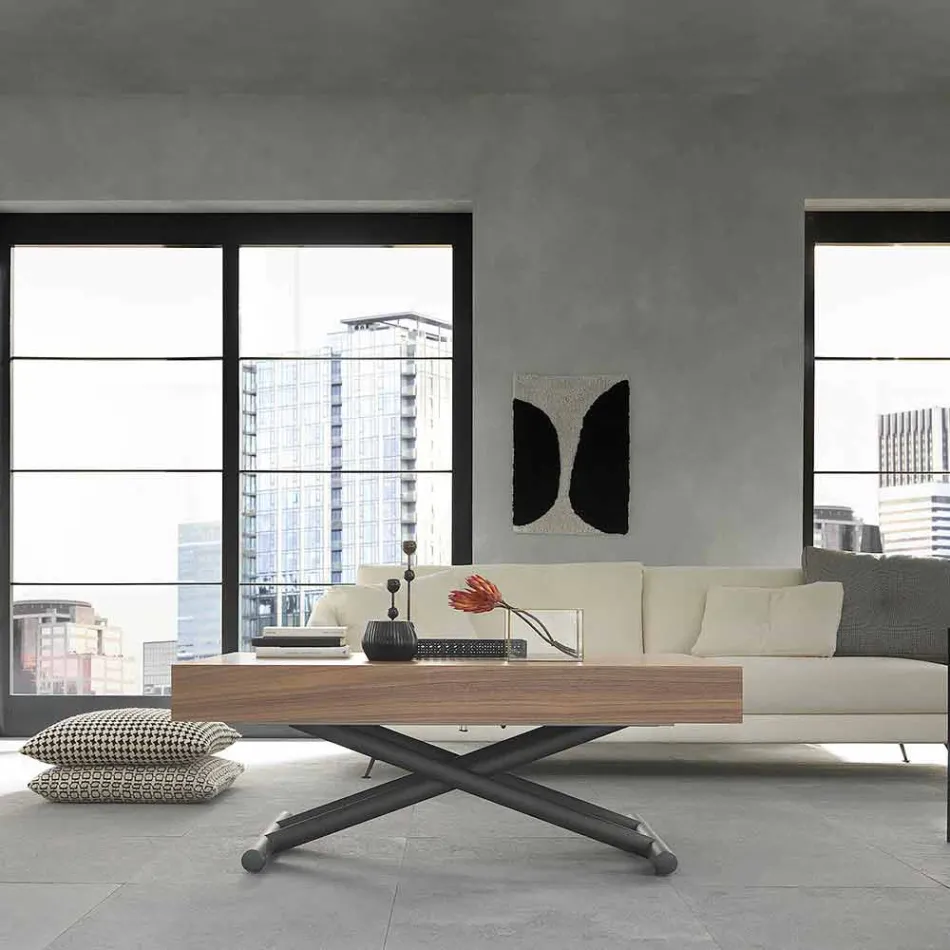 Tavolino da Caffè Moderno Trasformabile in Legno e Metallo Made in Italy - Fabio Viadurini