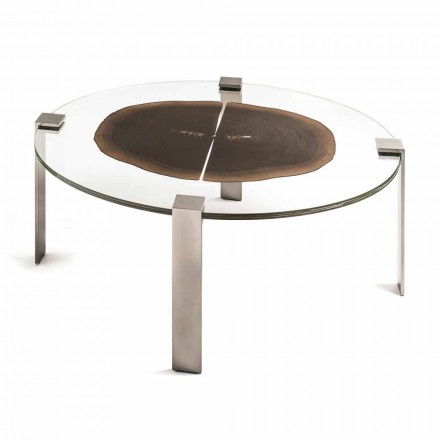 Tavolino da caffè ovale alto moderno con piano in vetro e legno Buck 2 Viadurini