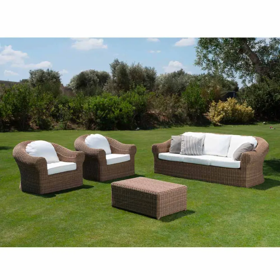 Tavolino da Caffè per il Giardino in Rattan Sintetico Intrecciato - Yves Viadurini