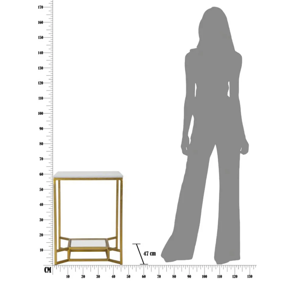 Tavolino da Caffè Quadrato in Ferro Dorato, Resina Bianca e Vetro - Tokyo Viadurini