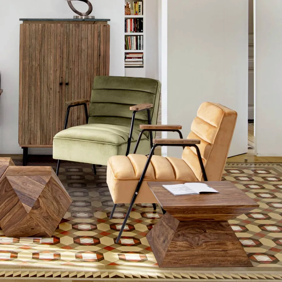 Tavolino da Caffè Salotto in Legno Sheesham Piramidale Homemotion - Torrice Viadurini