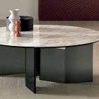 Tavolino da Caffè Tondo con Piano in Ceramica e Gambe in Vetro Fumè - Random Viadurini