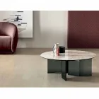 Tavolino da Caffè Tondo con Piano in Ceramica e Gambe in Vetro Fumè - Random Viadurini