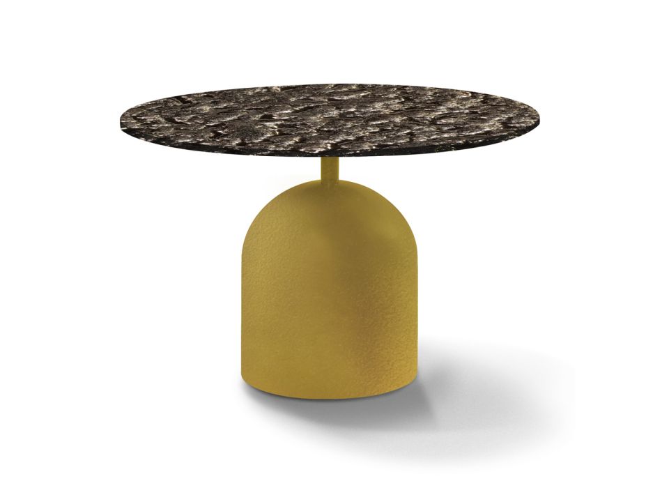 Tavolino da Caffè Tondo in Cristallo Forgiato e Metallo Made in Italy - Livigno Viadurini