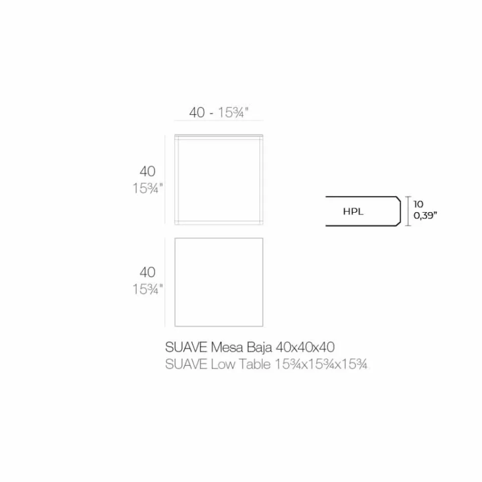 Tavolino da Esterno in Alluminio e Laminato Nero Quadrato - Suave by Vondom Viadurini