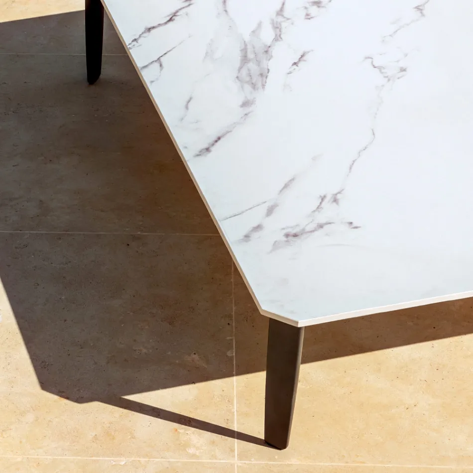 Tavolino da Esterno Quadrato in Alluminio e Gres di Alta Qualità - Filomena Viadurini