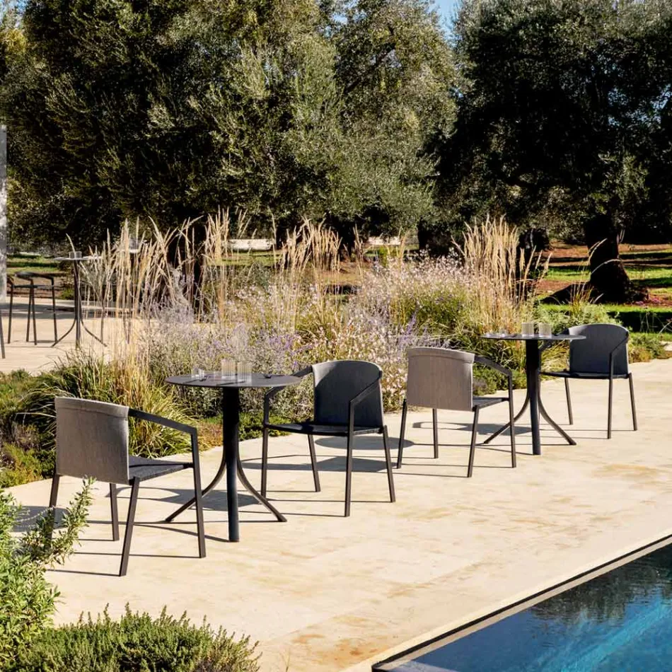 Tavolino da Esterno Tondo Reclinabile a 3 Gambe in Alluminio 2 Colori - Filomena Viadurini