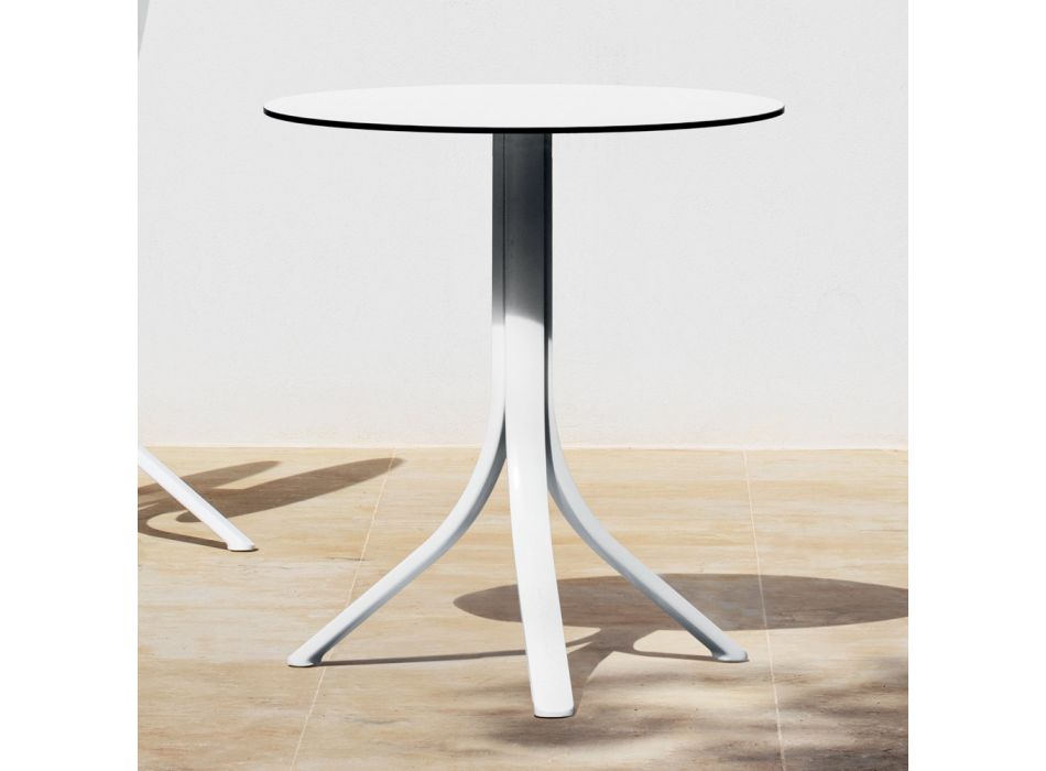 Tavolino da Esterno Tondo Reclinabile a 3 Gambe in Alluminio 2 Colori - Filomena Viadurini